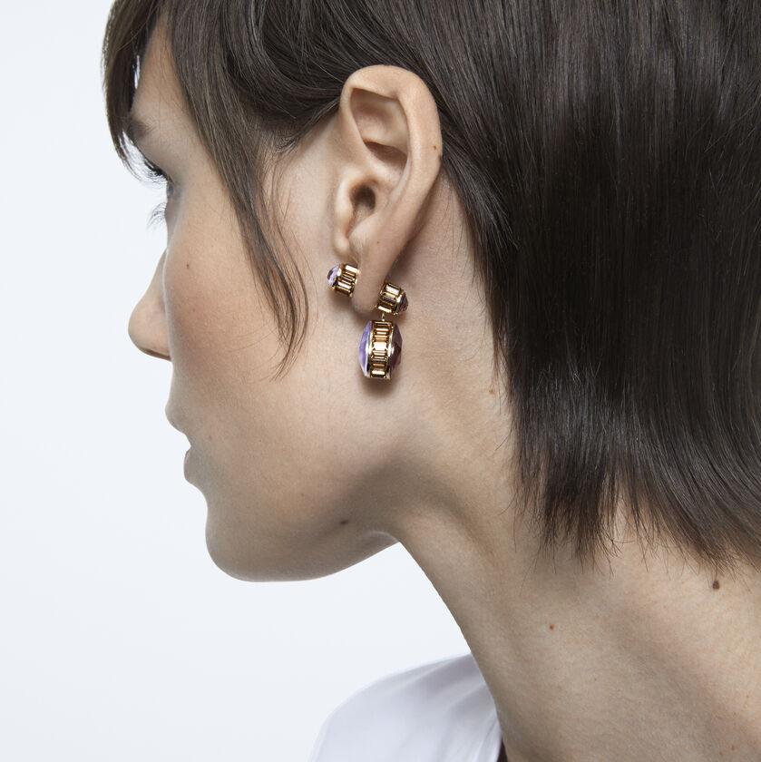 Orbita earrings, Asymmetrical, Drop cut crystals, Multicolored, Gold-tone plated
